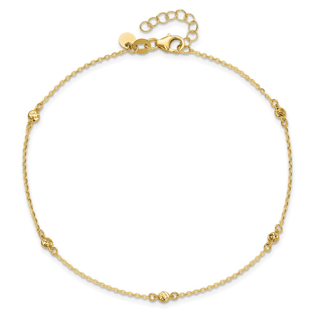 14k Diamond-cut Bead 5-Station 9 inch Plus 1 inch Extender - Total 10 inch Anklet