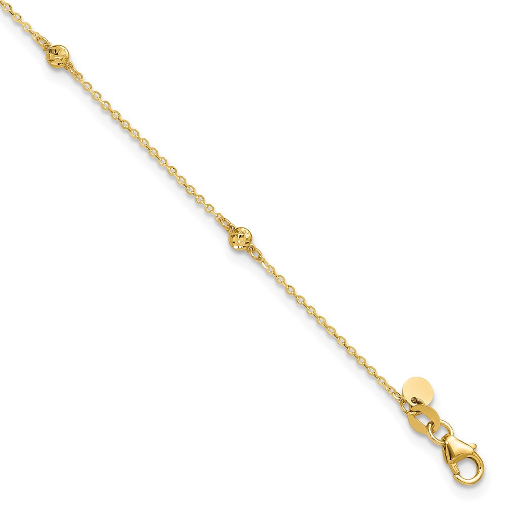 14k Diamond-cut Bead 5-Station 9 inch Plus 1 inch Extender - Total 10 inch Anklet