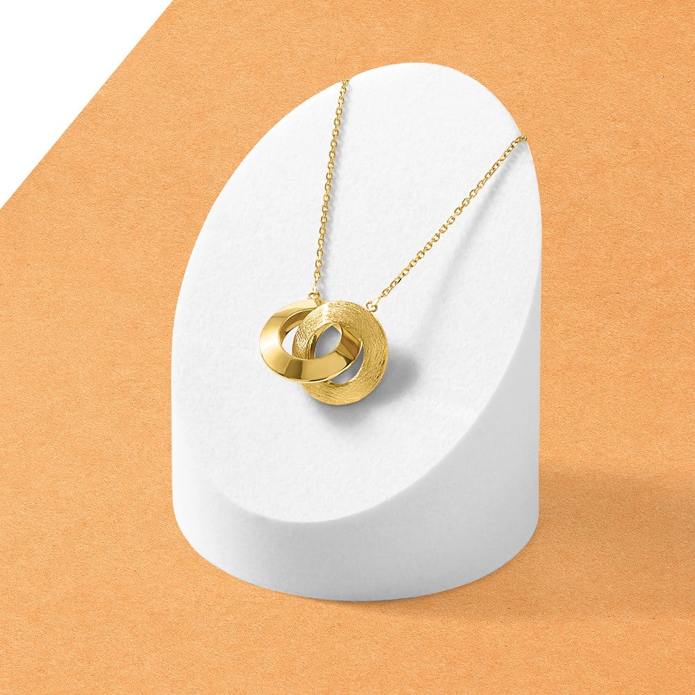 14K Polished and Brushed Double Circle 16in with 2in ext Necklace