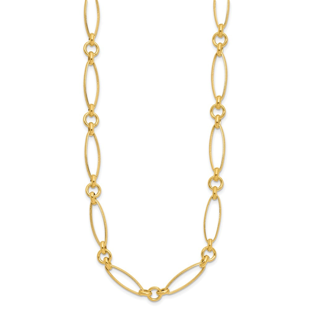 14K Polished and Diamond-cut Fancy Link Necklace