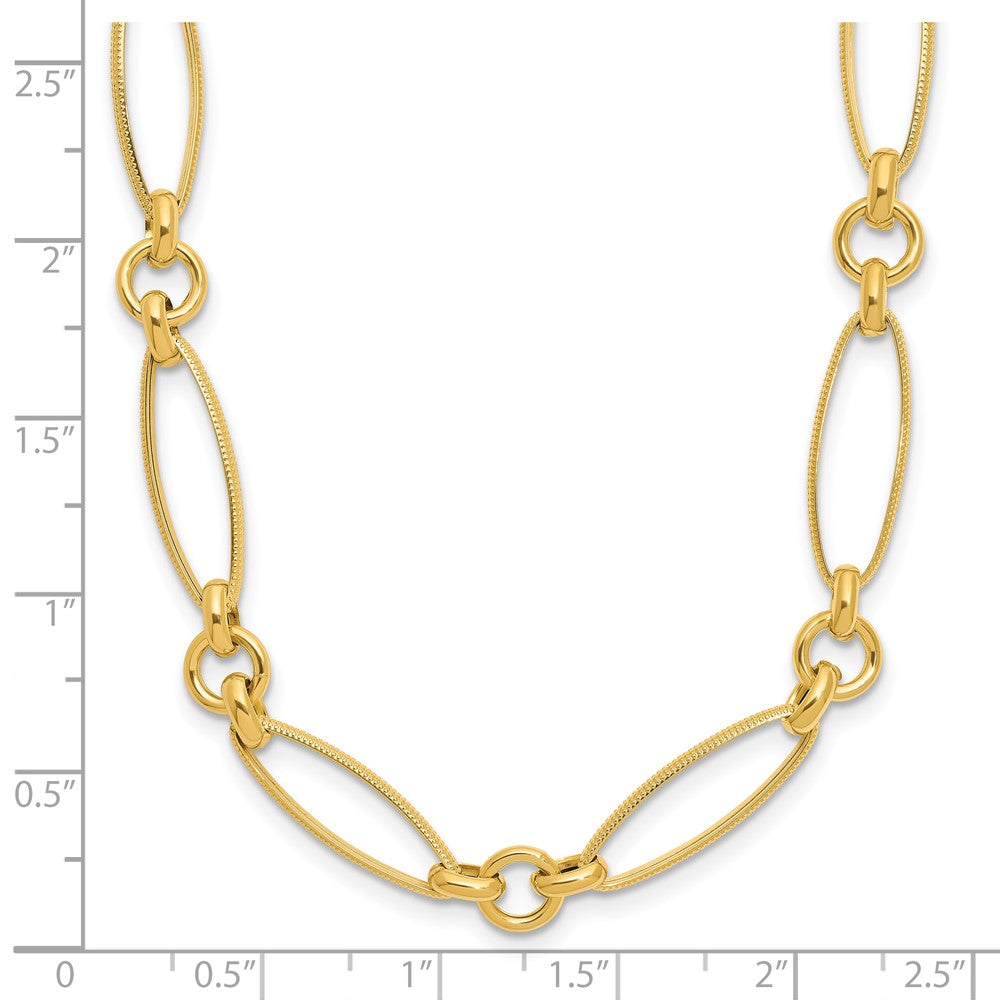14K Polished and Diamond-cut Fancy Link Necklace