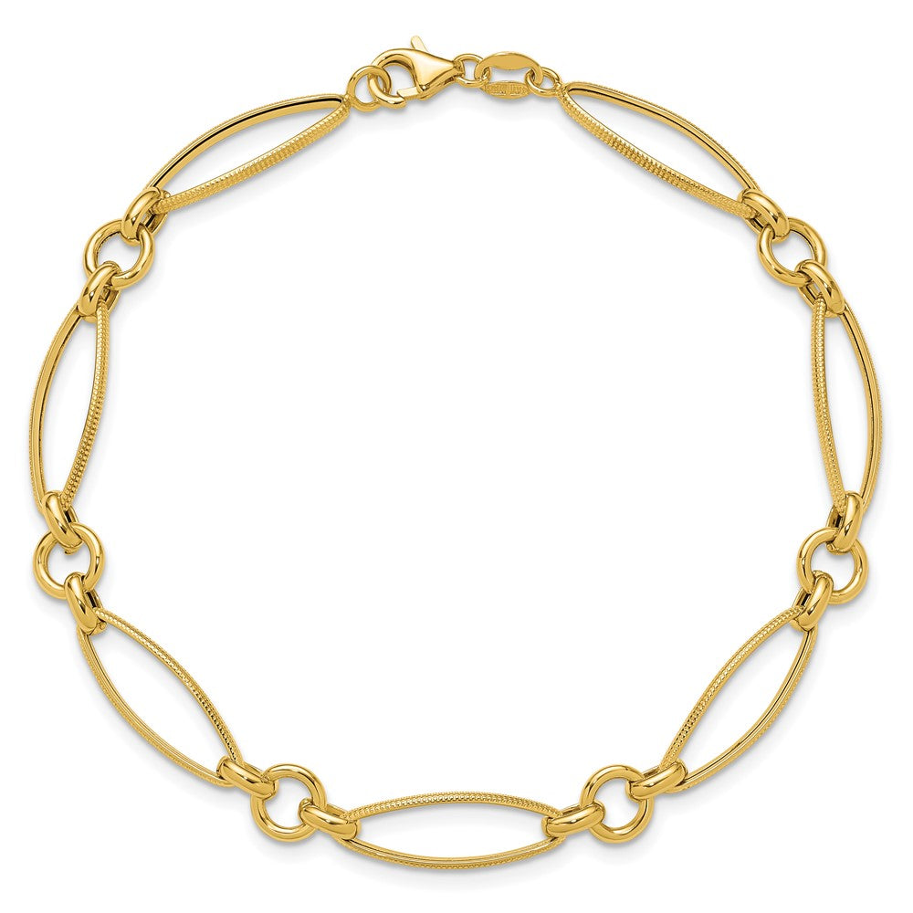 14K Polished and Diamond-cut Fancy Link 8.5in Bracelet