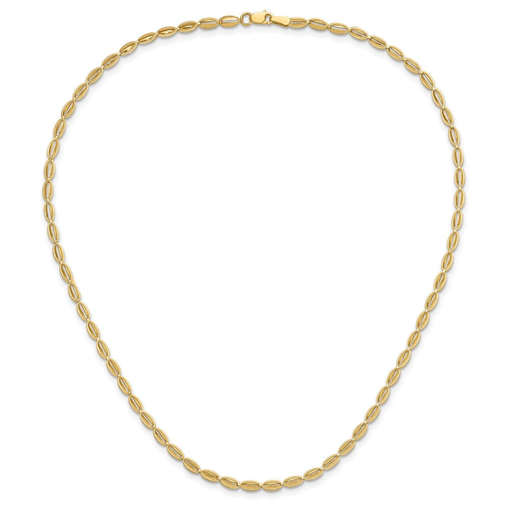 14K Polished and Textured Fancy Oval Link Necklace