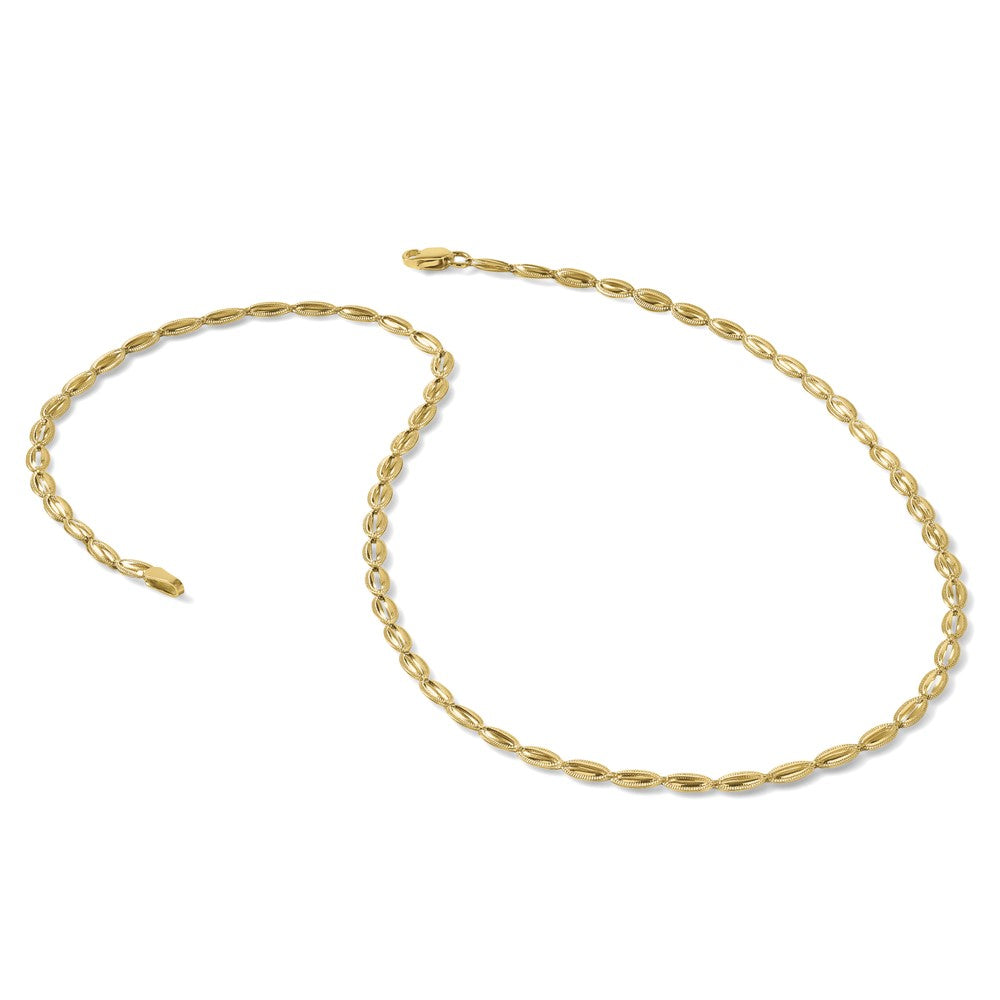 14K Polished and Textured Fancy Oval Link Necklace