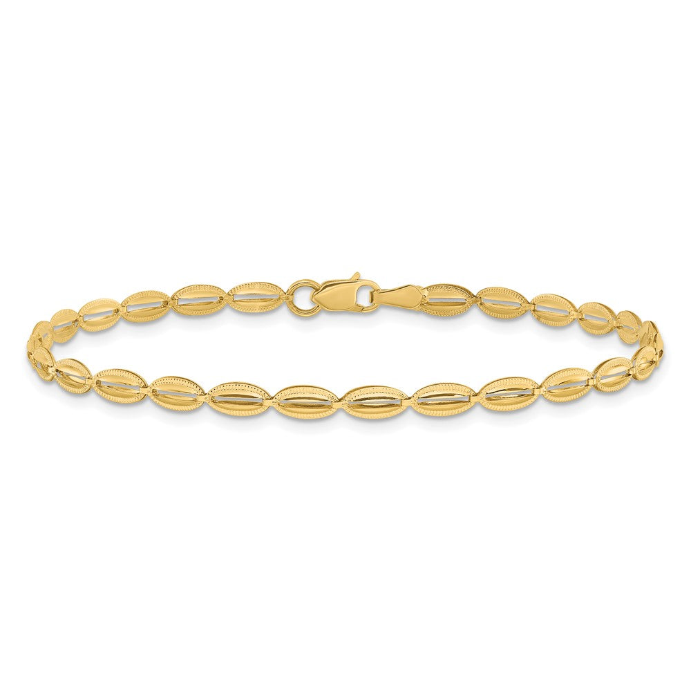 14K Polished and Textured Fancy Oval Link Bracelet