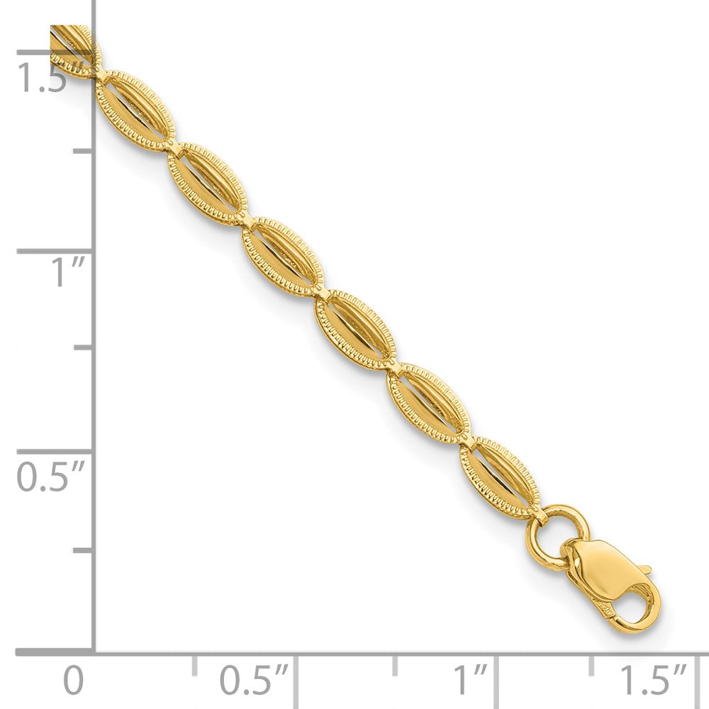 14K Polished and Textured Fancy Oval Link Bracelet