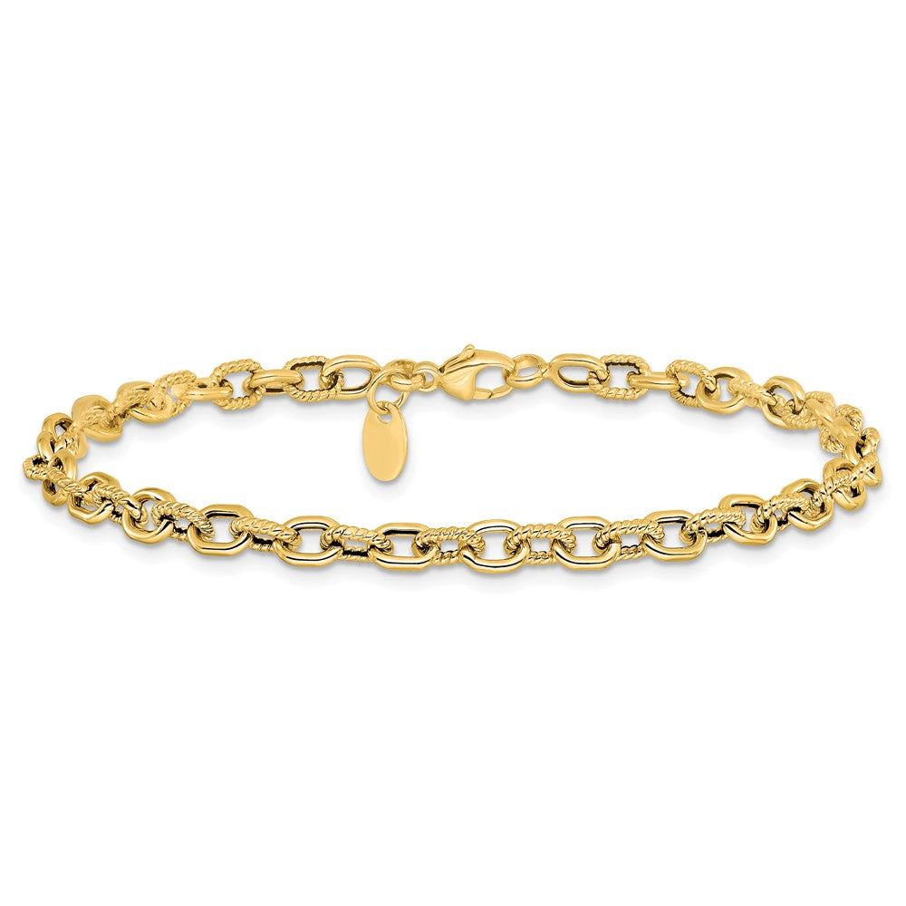 14K Polished and Textured Link Bracelet