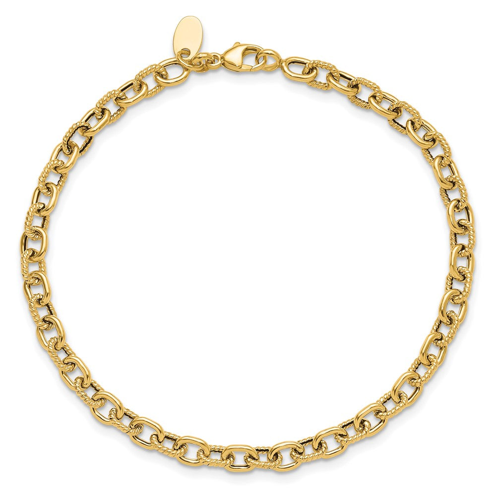 14K Polished and Textured Link Bracelet