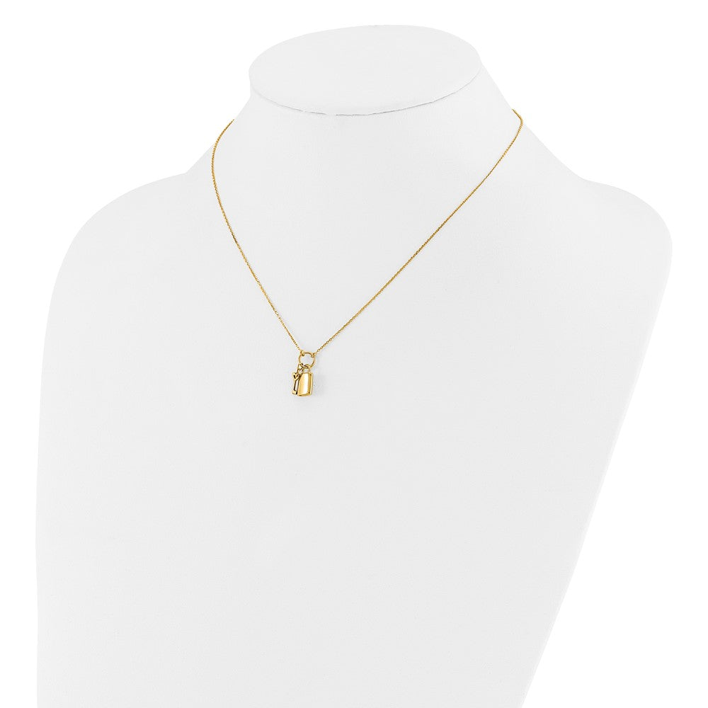 14K Polished Lock and Key 16in with 2in ext Necklace