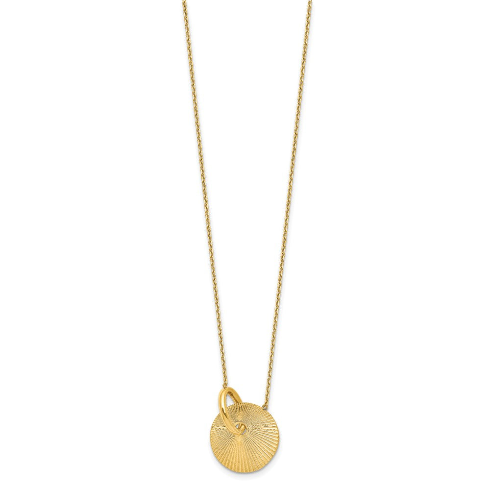 14K Polished and Textured Circle 16in with 2in ext Necklace