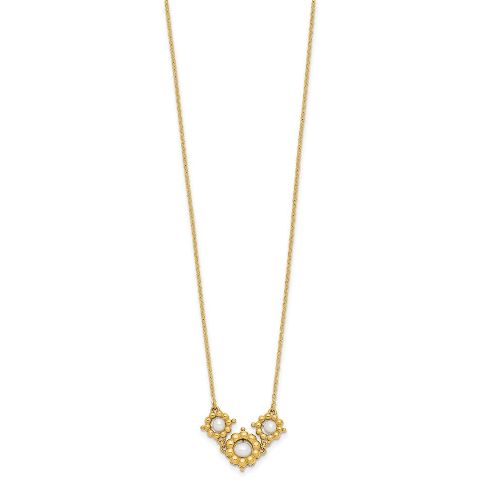 14k Polished FWC Pearl Flower 16in w/2in ext. Necklace