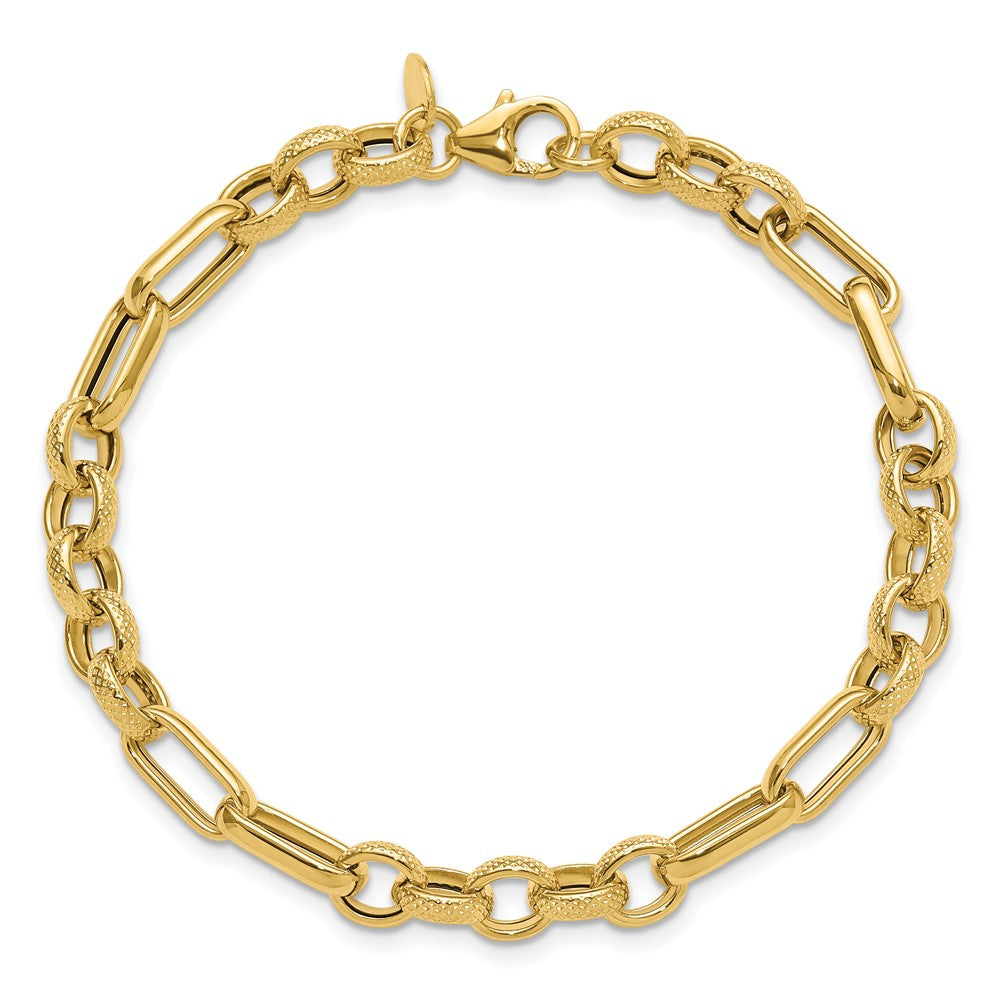 14K Polished and Textured Fancy Link Bracelet
