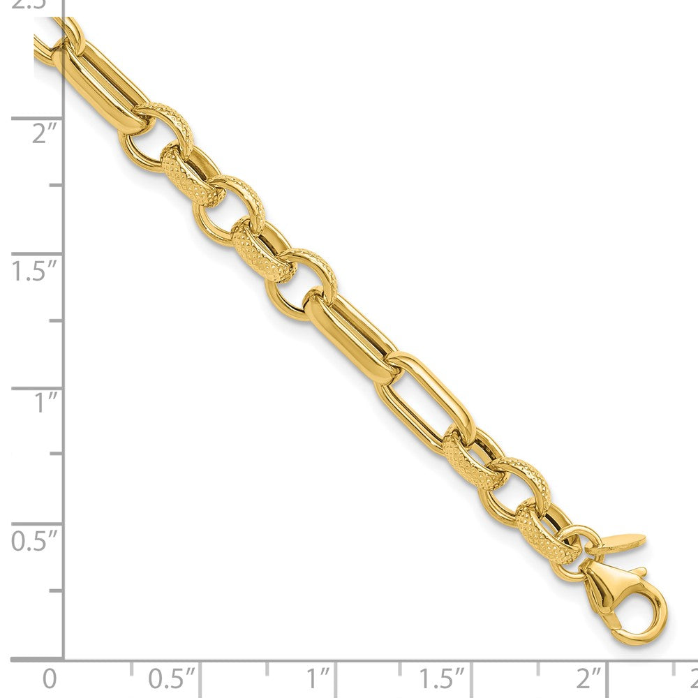 14K Polished and Textured Fancy Link Bracelet