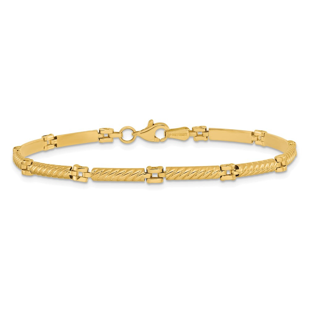 14K Polished and Textured Fancy Link Bracelet