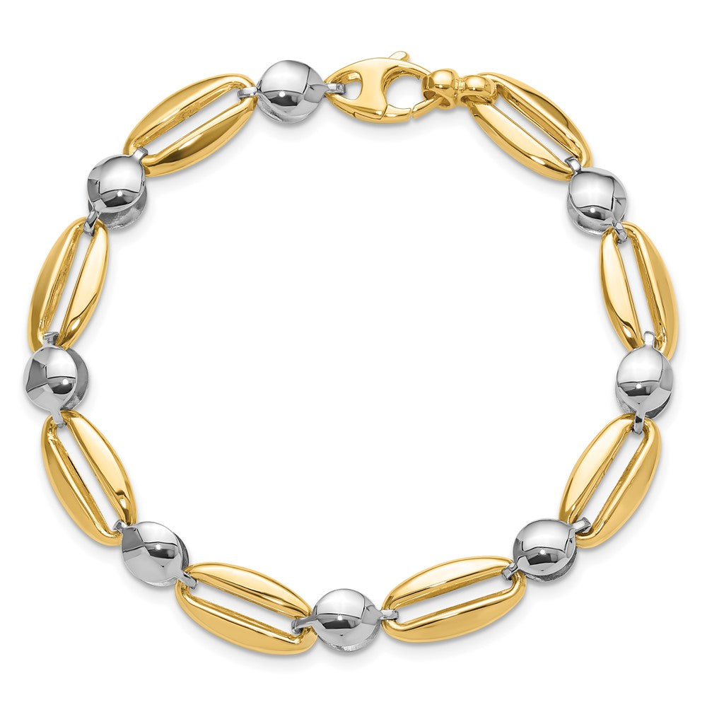 14k Two-tone Polished Fancy Circle Link Bracelet