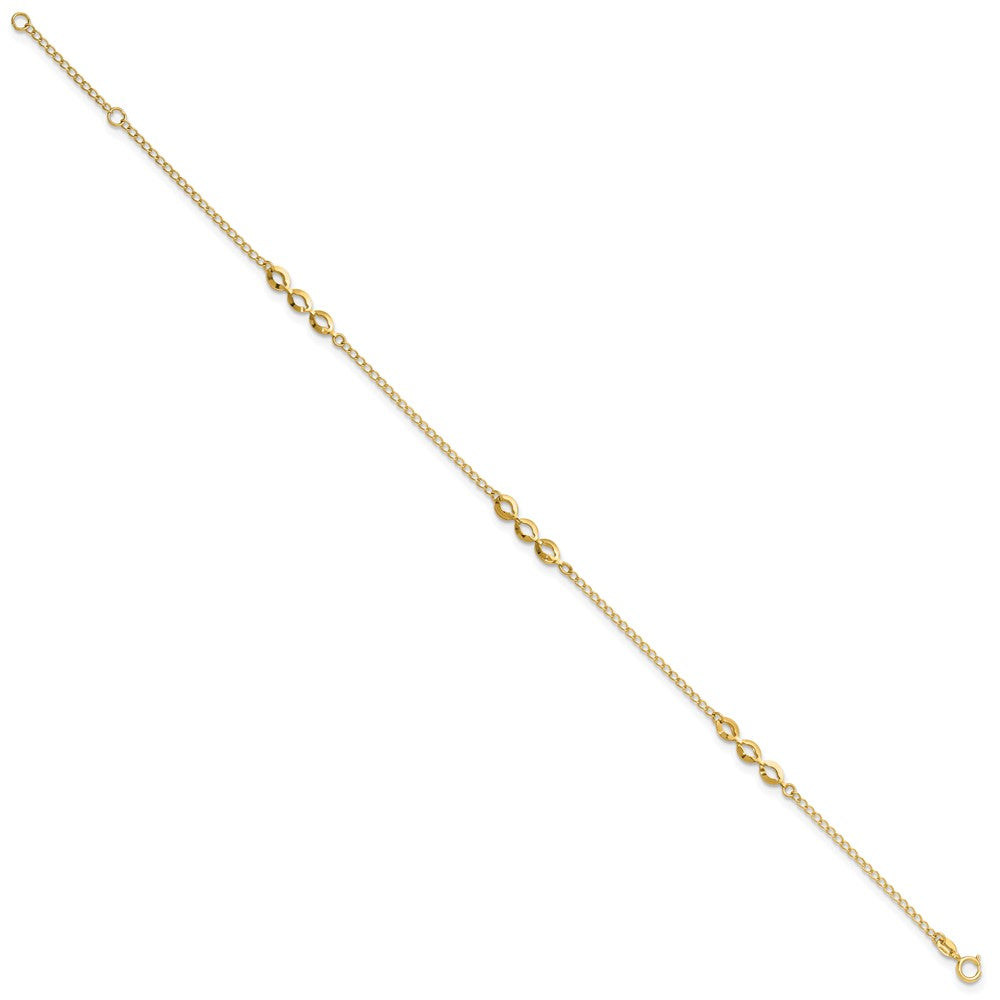 14K Polished Ovals 3-Station 9 inch Plus 1 inch Extender - Total 10 inch Anklet