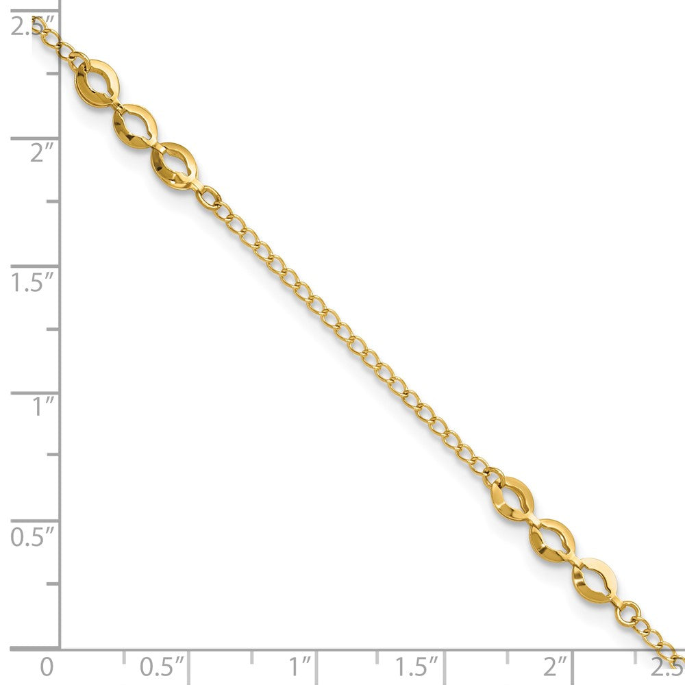 14K Polished Ovals 3-Station 9 inch Plus 1 inch Extender - Total 10 inch Anklet