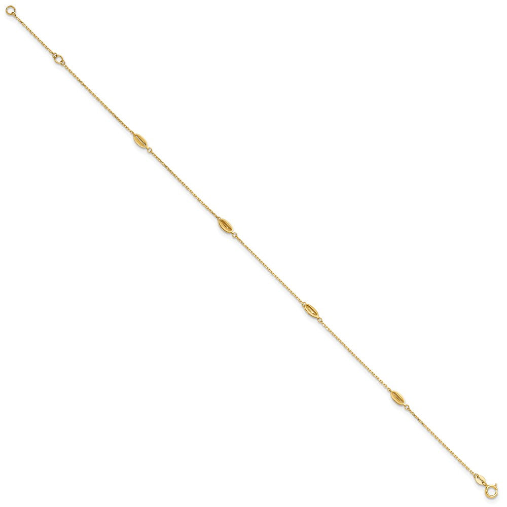 14K Oval Bead 4-Station 9 inch Plus 1 inch Extender - Total 10 inch Anklet