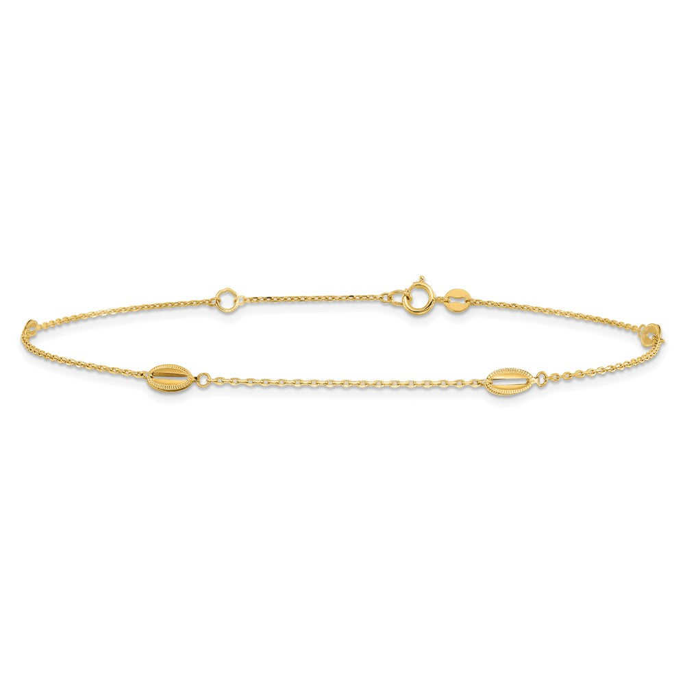 14K Oval Bead 4-Station 9 inch Plus 1 inch Extender - Total 10 inch Anklet