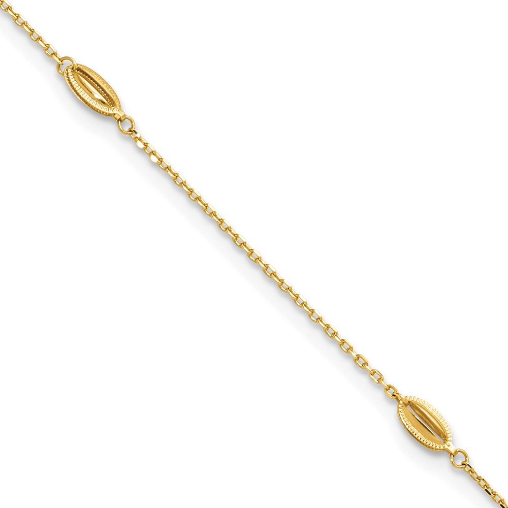 14K Oval Bead 4-Station 9 inch Plus 1 inch Extender - Total 10 inch Anklet