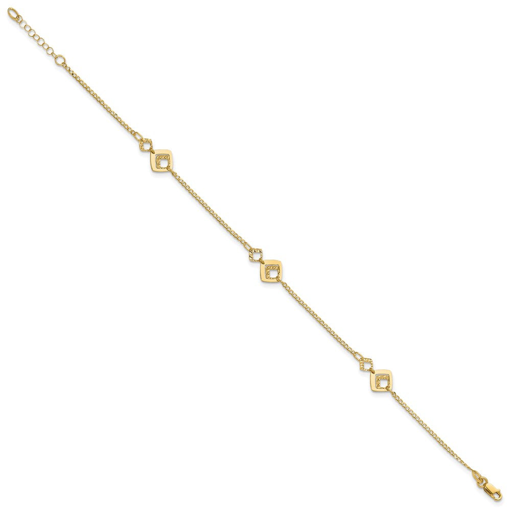14K Textured Squares 9 inch Plus 1 inch Extender - Total 10 inch Anklet