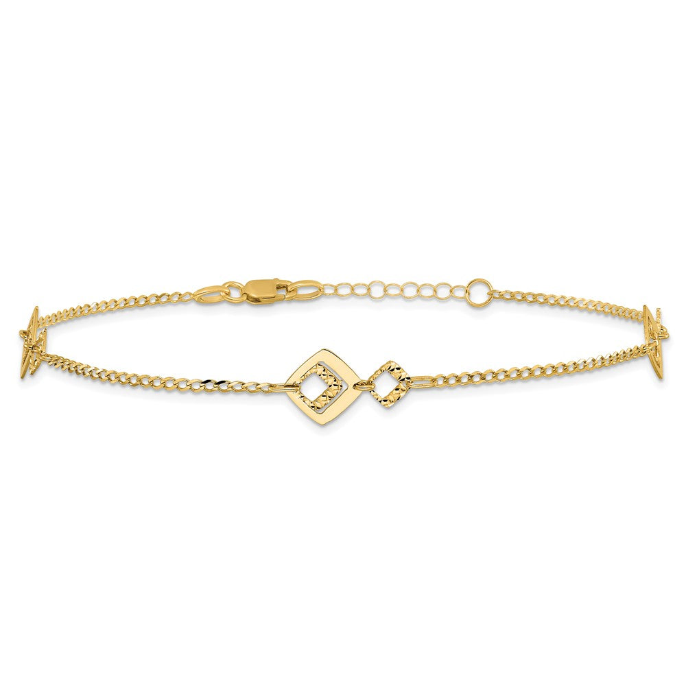 14K Textured Squares 9 inch Plus 1 inch Extender - Total 10 inch Anklet