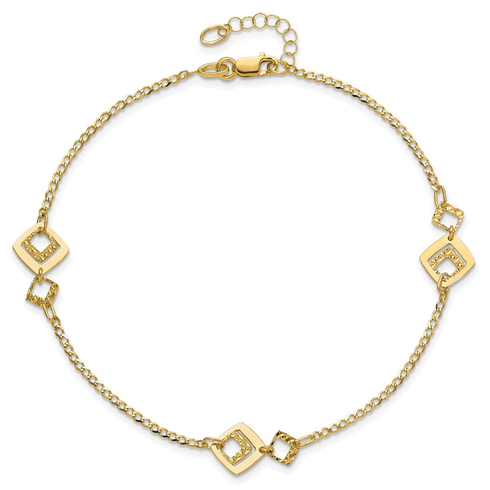 14K Textured Squares 9 inch Plus 1 inch Extender - Total 10 inch Anklet