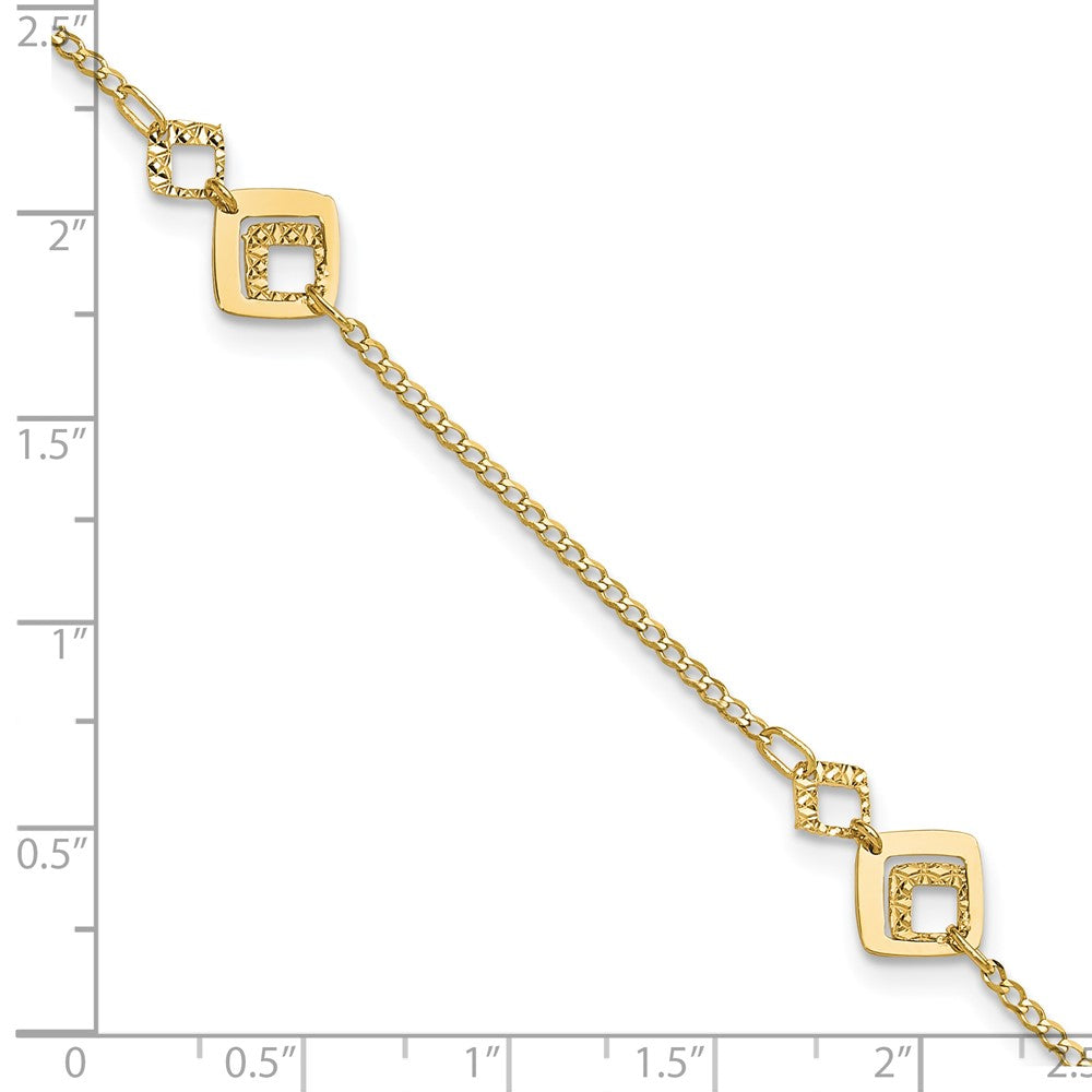 14K Textured Squares 9 inch Plus 1 inch Extender - Total 10 inch Anklet