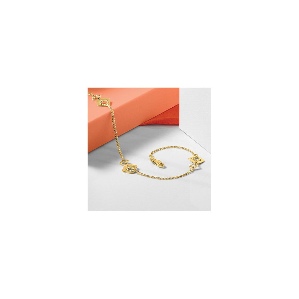 14K Textured Squares 9 inch Plus 1 inch Extender - Total 10 inch Anklet