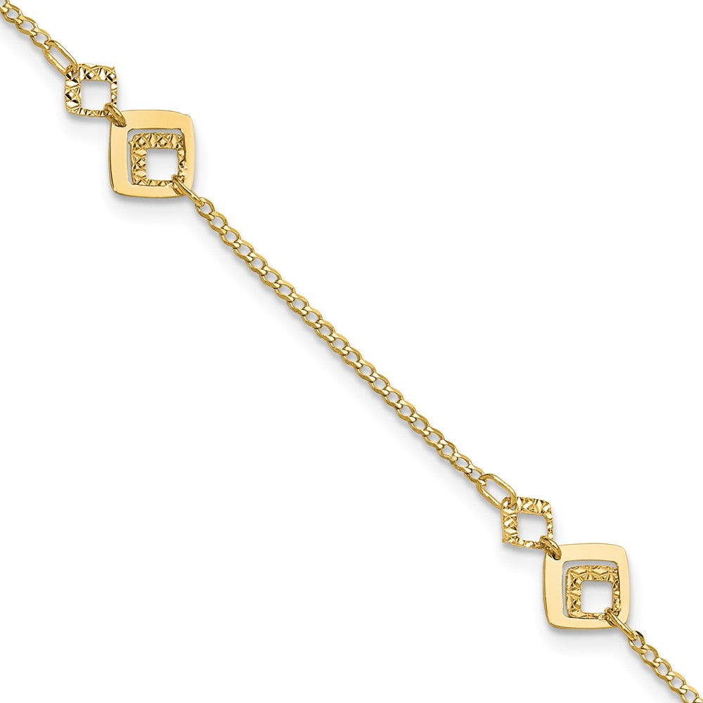 14K Textured Squares 9 inch Plus 1 inch Extender - Total 10 inch Anklet
