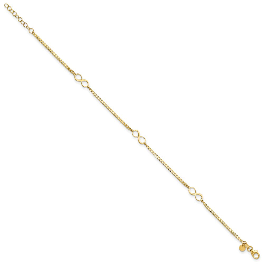 14k Polished Infinity 3-Station 9 inch Plus 1 inch Extender - Total 10 inch Anklet