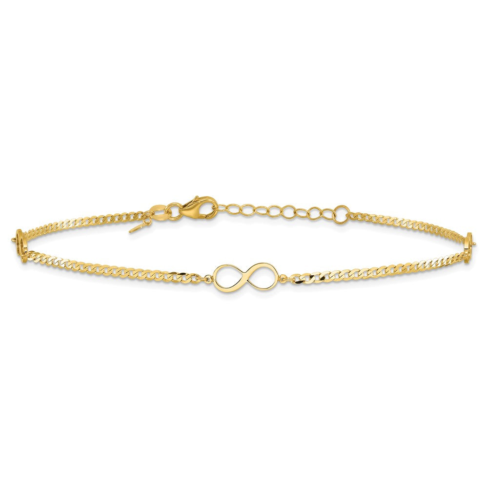 14k Polished Infinity 3-Station 9 inch Plus 1 inch Extender - Total 10 inch Anklet