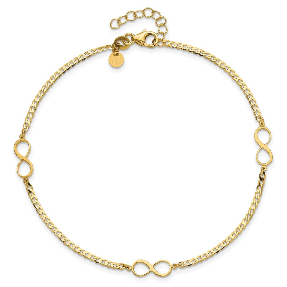 14k Polished Infinity 3-Station 9 inch Plus 1 inch Extender - Total 10 inch Anklet