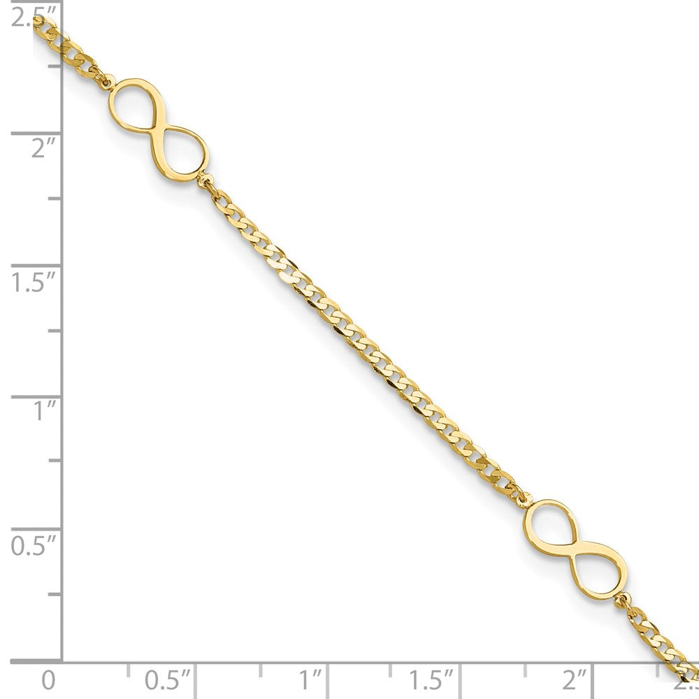 14k Polished Infinity 3-Station 9 inch Plus 1 inch Extender - Total 10 inch Anklet