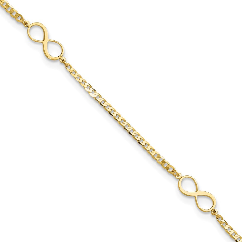 14k Polished Infinity 3-Station 9 inch Plus 1 inch Extender - Total 10 inch Anklet