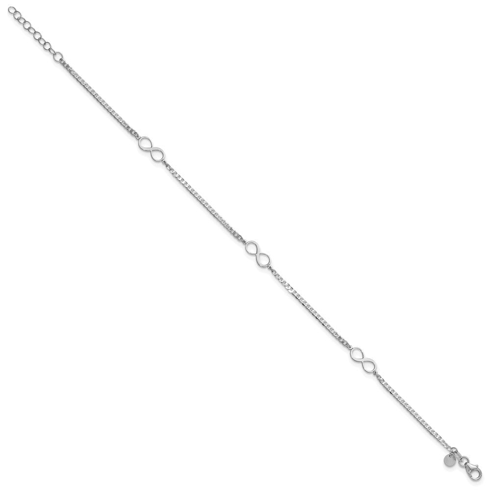 14k White Gold Polished Infinity 3-Station 9 inch Plus 1 inch Extender - Total 10 inch Anklet