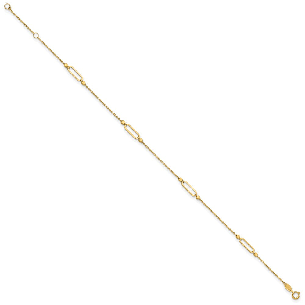 14K Oval Link and Bead 4-Station 9 inch Plus 1 inch Extender - Total 10 inch Anklet