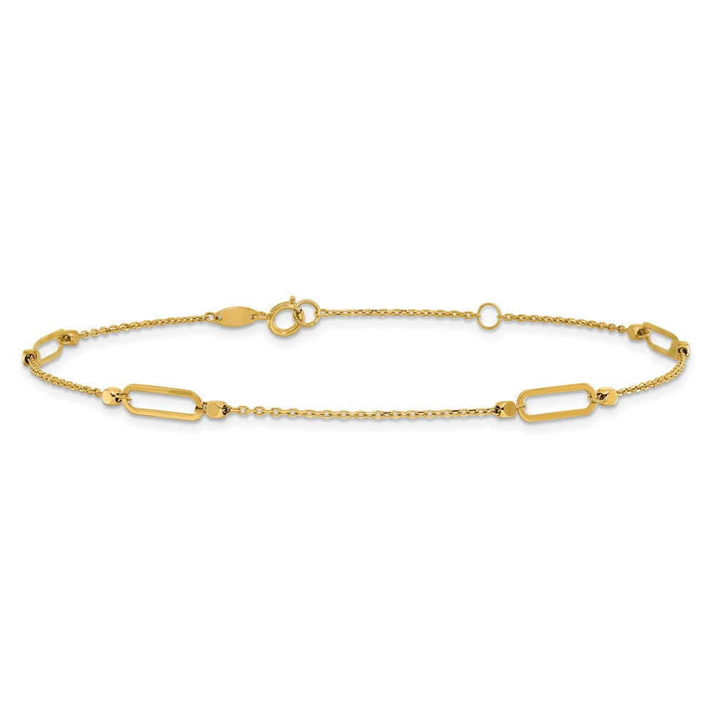 14K Oval Link and Bead 4-Station 9 inch Plus 1 inch Extender - Total 10 inch Anklet