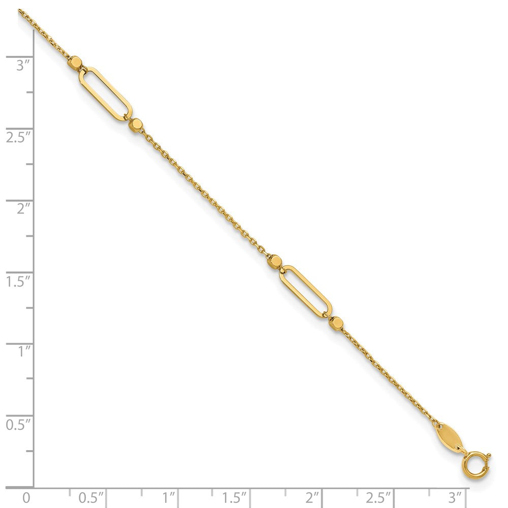 14K Oval Link and Bead 4-Station 9 inch Plus 1 inch Extender - Total 10 inch Anklet