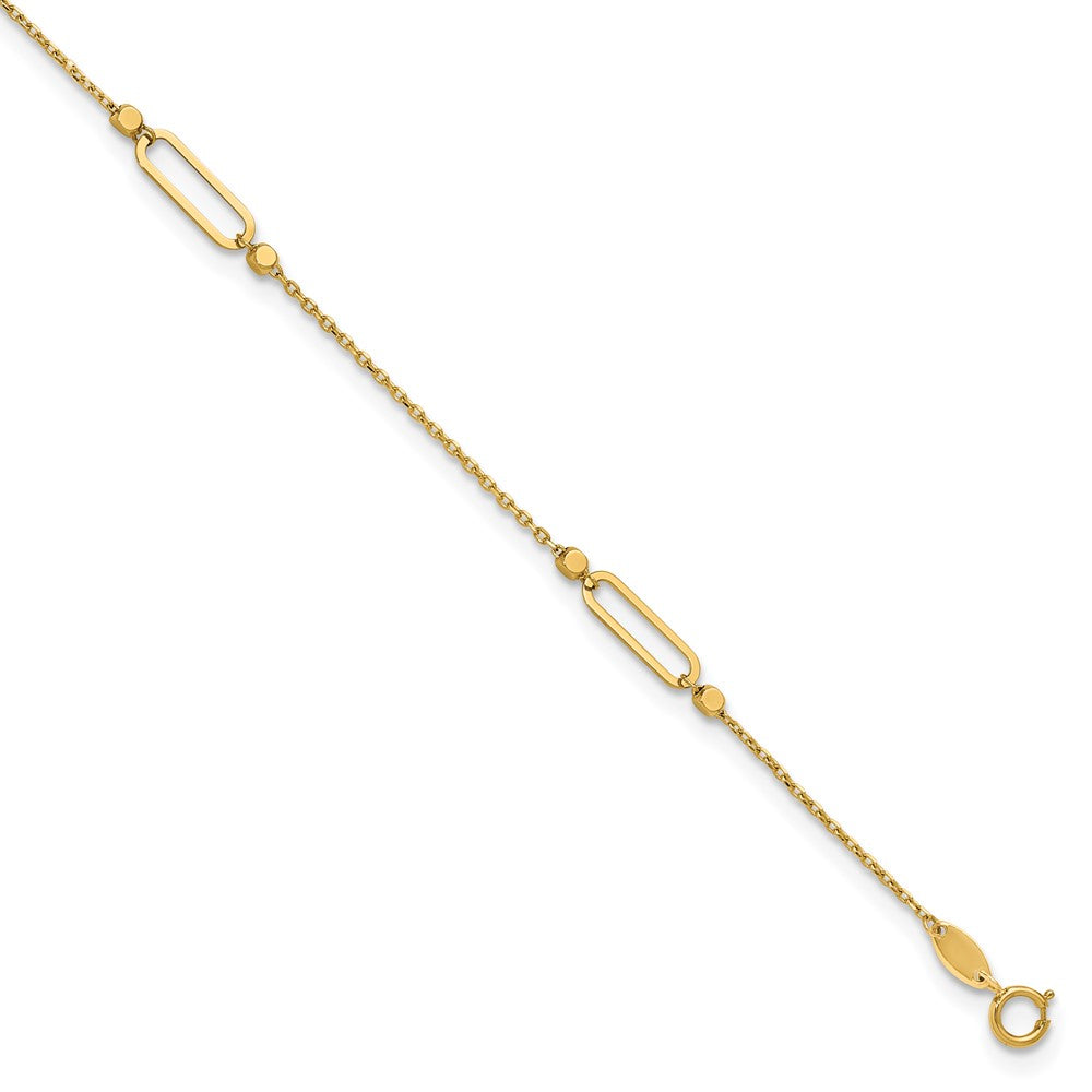 14K Oval Link and Bead 4-Station 9 inch Plus 1 inch Extender - Total 10 inch Anklet