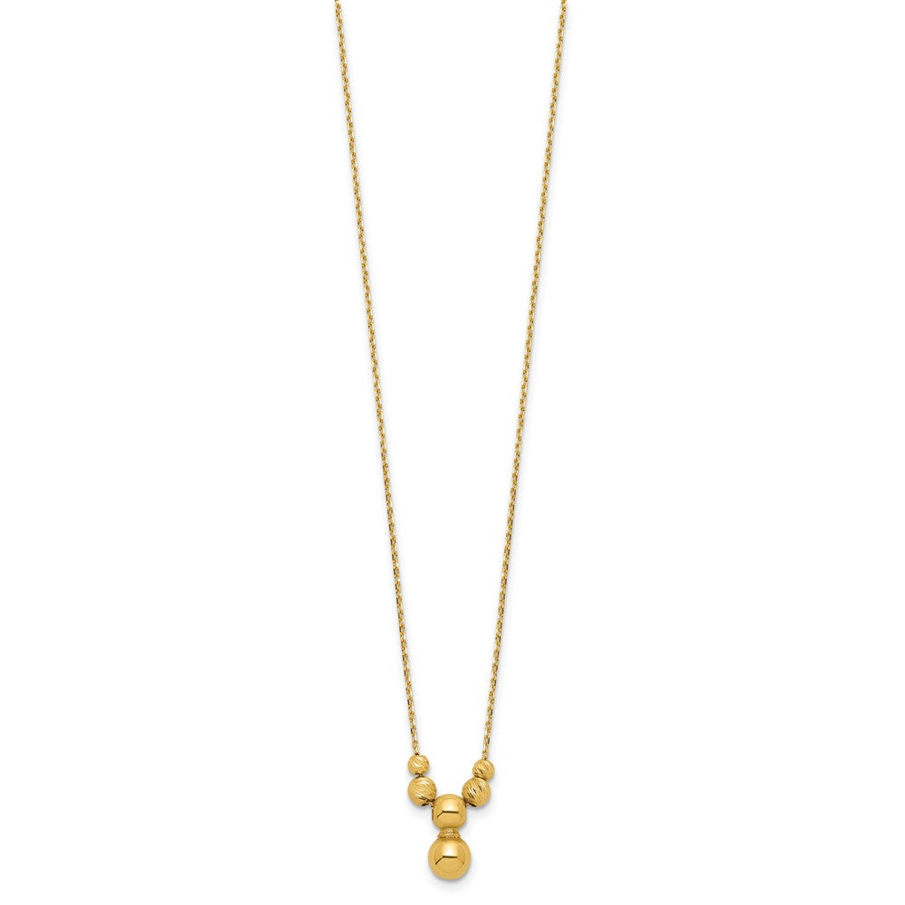 14K Polished and Diamond-cut Beads with 1in ext. Necklace