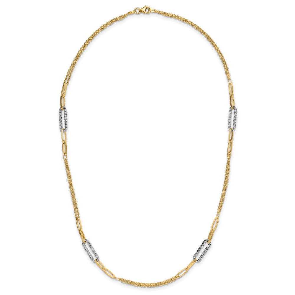 14K Two-tone Polished and Textured Fancy Link Necklace