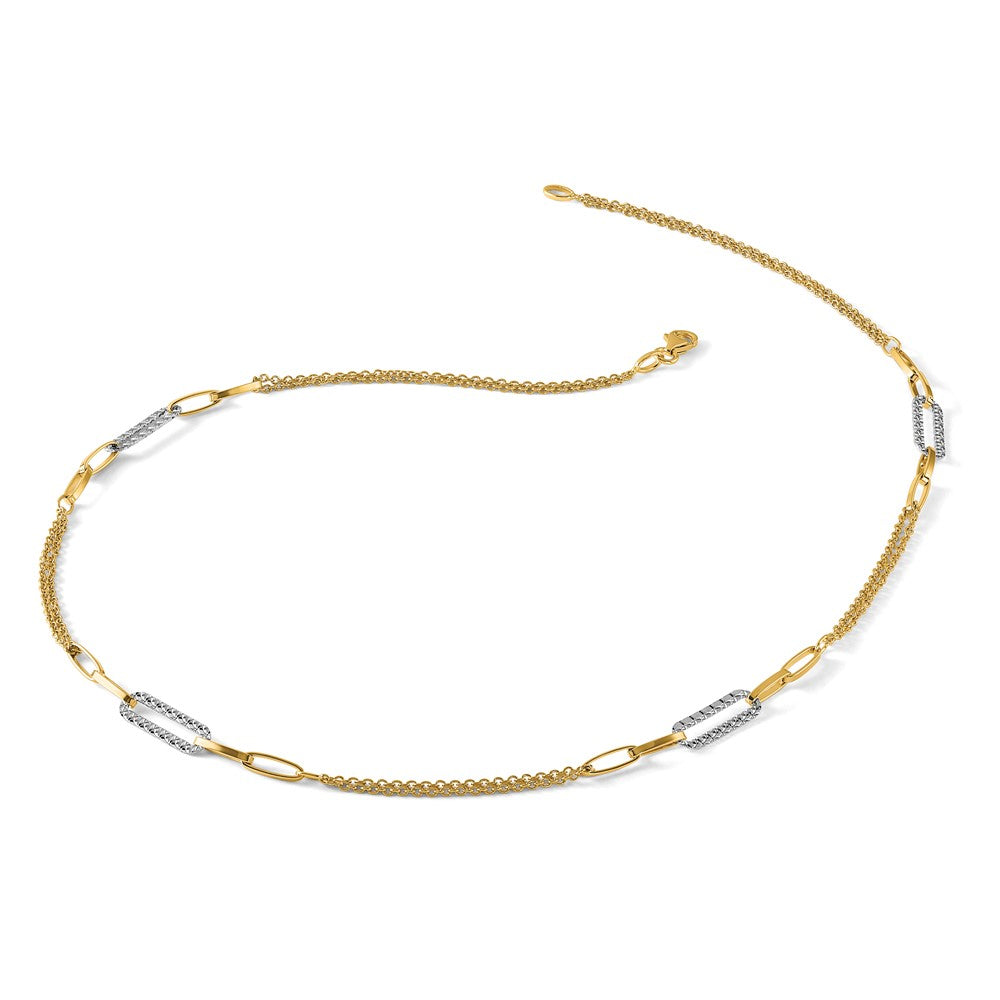 14K Two-tone Polished and Textured Fancy Link Necklace