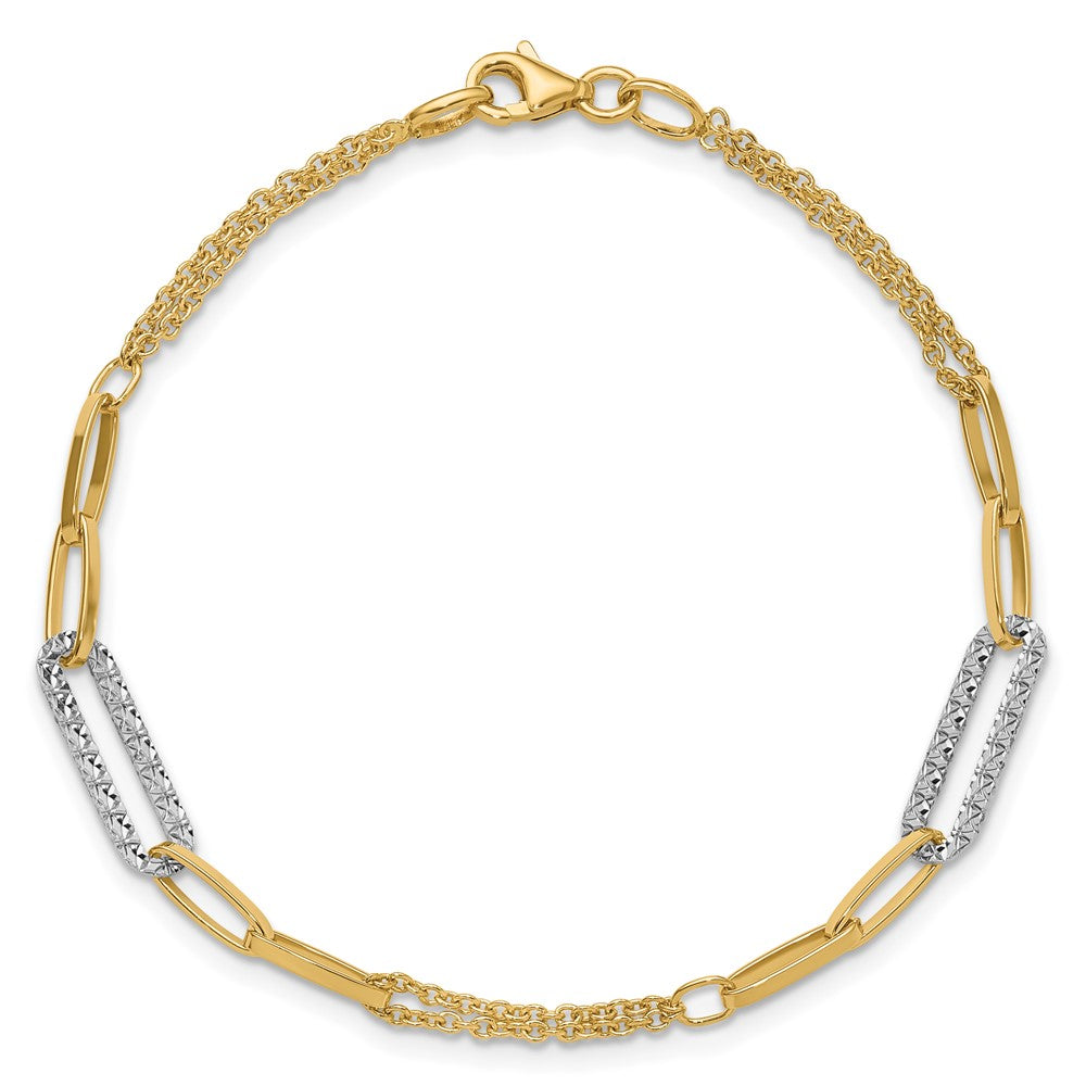 14K Two-tone Polished and Diamond-cut Fancy Link Bracelet
