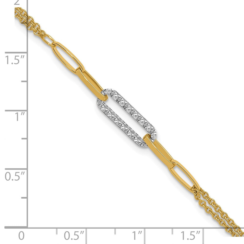 14K Two-tone Polished and Diamond-cut Fancy Link Bracelet
