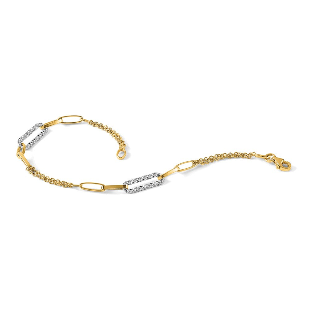 14K Two-tone Polished and Diamond-cut Fancy Link Bracelet