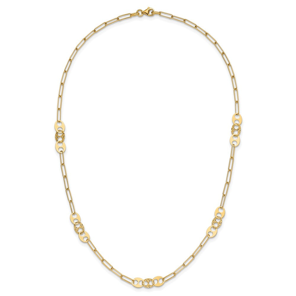 14K Polished and Textured Fancy Link Necklace