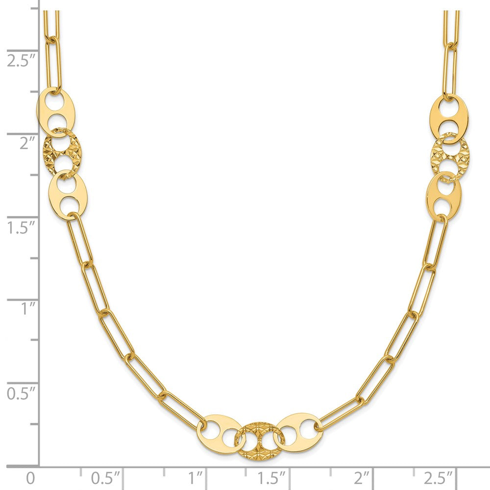 14K Polished and Textured Fancy Link Necklace