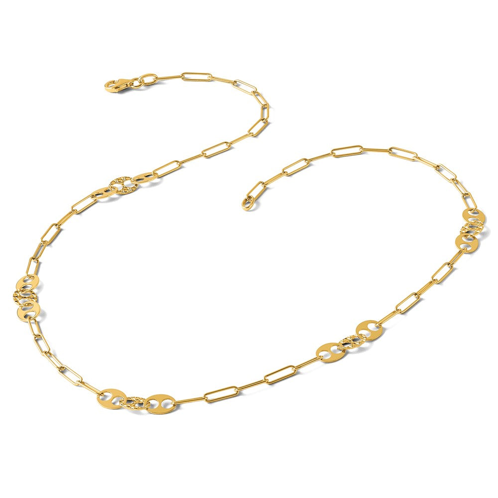 14K Polished and Textured Fancy Link Necklace