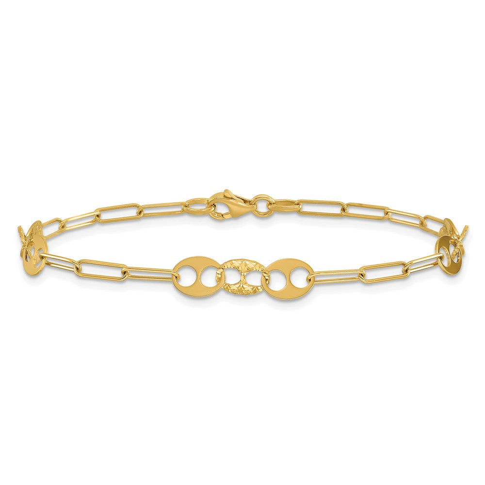 14K Polished and Diamond-cut Fancy Link Bracelet